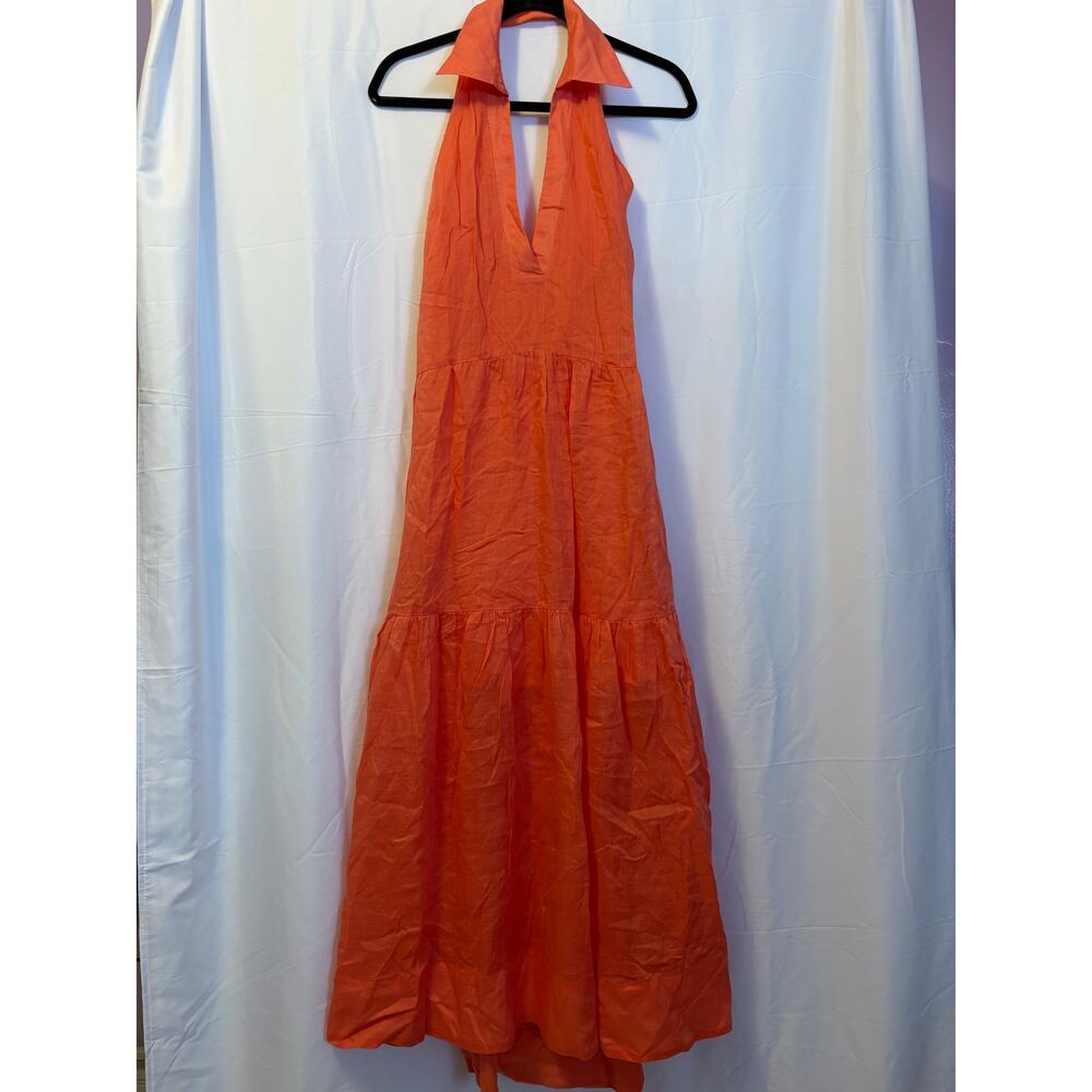Nicholas Halo Halter Tiered Maxi Dress Sleeveless Orange Women's Sz 4
